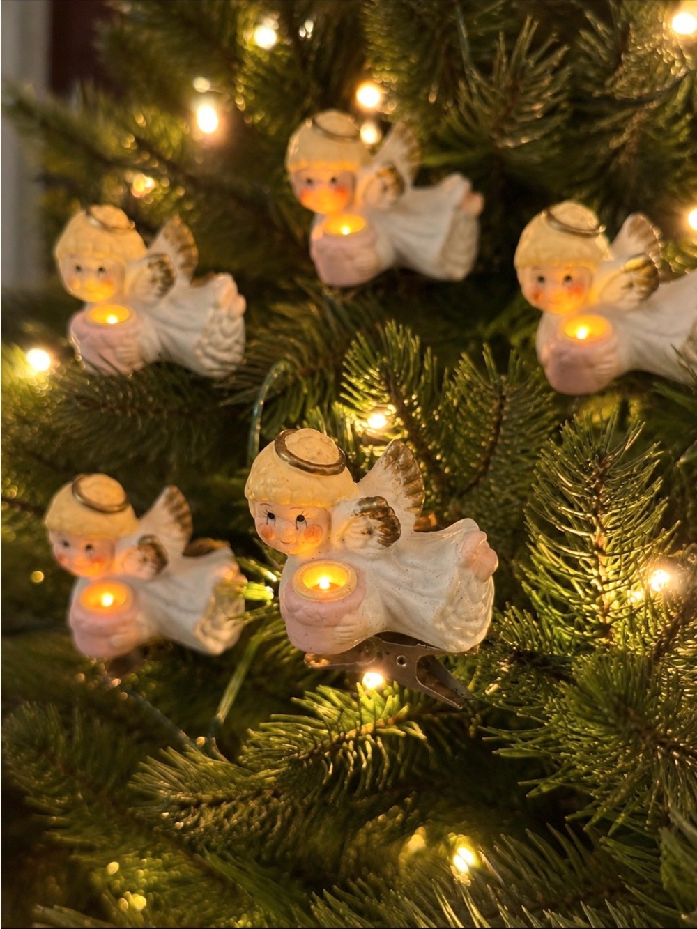 6 Vintage Porcelain Angel Clip-On Tree Ornaments. Retired | Collectible | Pastel
